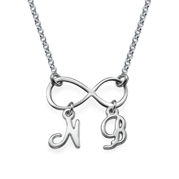 18CT White Gold Infinity Necklace with Initials