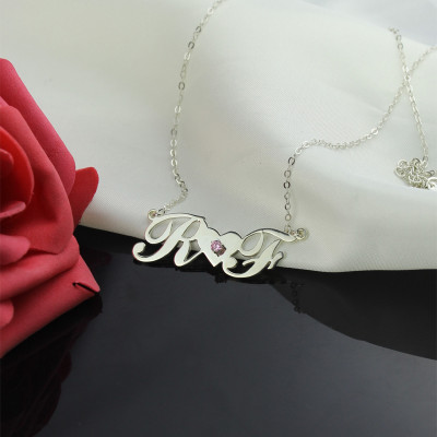18CT White Gold Double initials Necklace
