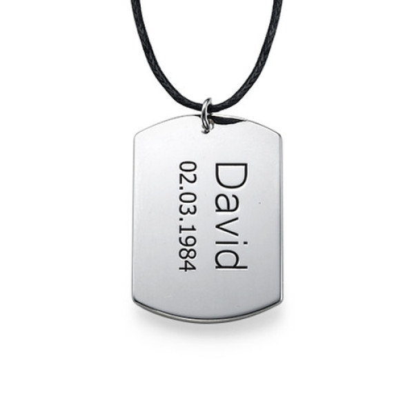 18CT White Gold Men's Dog Tag Engraved Necklace