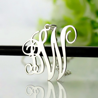 Solid White Gold 2 Initial Monogram Necklace
