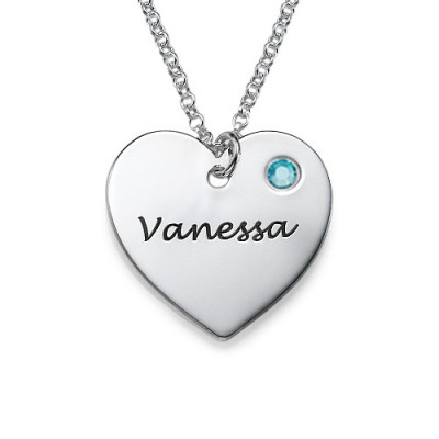 Solid Gold Swarovski Heart Necklace with Engraving