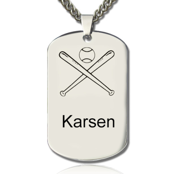 Solid White Gold Baseball Dog Tag Name Necklace
