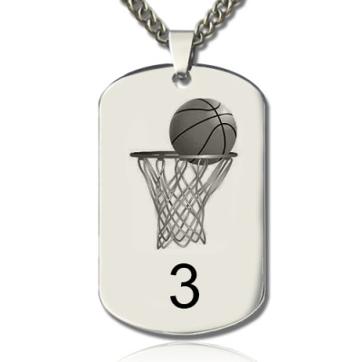 Solid White Gold Basketball Dog Tag Name Necklace