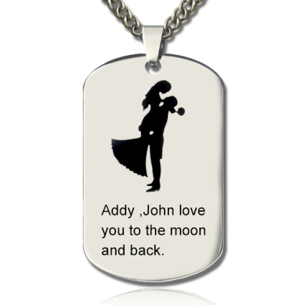 Solid White Gold Couple Love Dog Tag Name Necklace