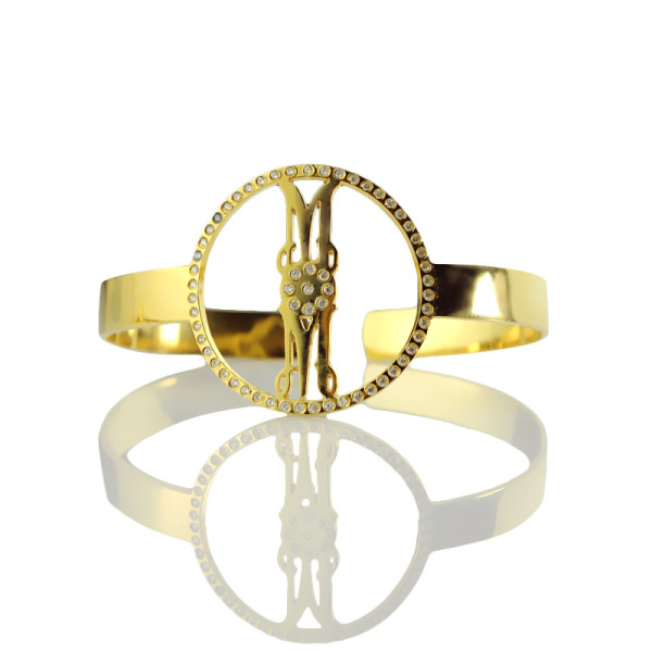 Personal Gold Monogram Circle Bracelet With Birthstone