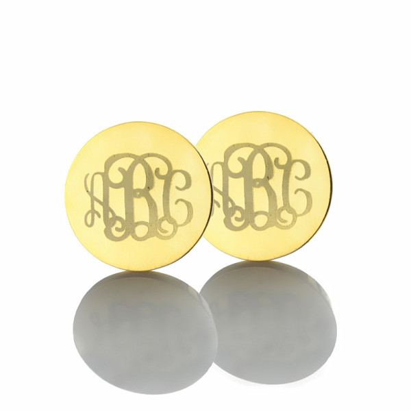 Circle Monogram 3 Initial Earrings Name Earrings - 18CT Gold