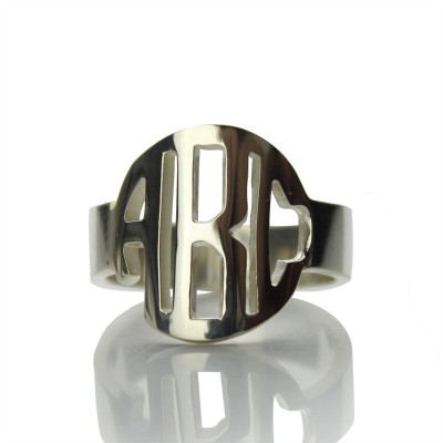 Circle Block Monogram 3 Initials Solid Gold Ring Solid White Solid Gold Ring