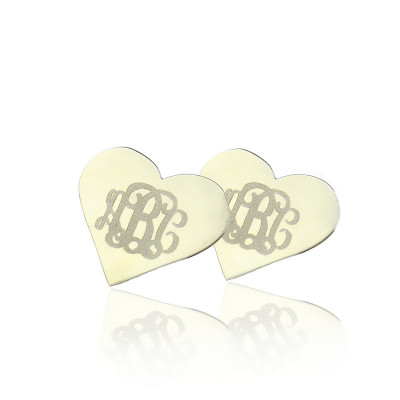 Solid Gold Heart Monogram Stud Earrings