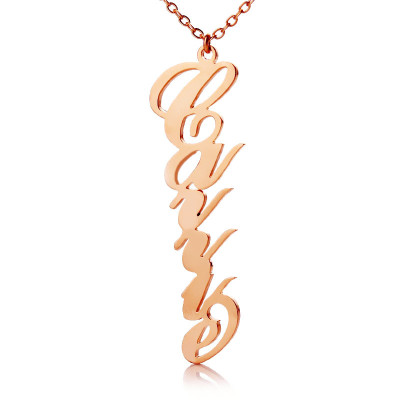 Solid Rose Gold Personalised Vertical Carrie Style Name Necklace