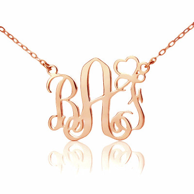 Personalised Initial Monogram Necklace 18CT Solid Rose Gold With Heart