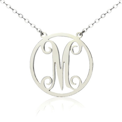 Solid White Gold 18CT Single Initial Circle Monogram Necklace