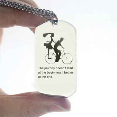 Solid White Gold Couple Bicycle Dog Tag Name Necklace