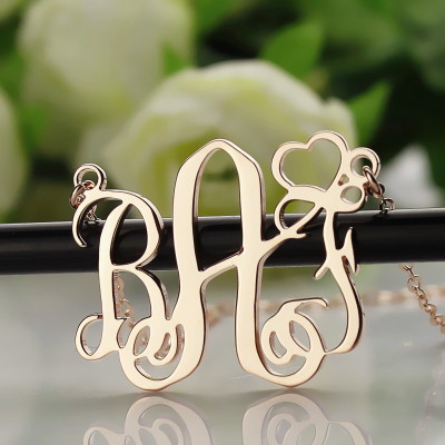 Personalised Initial Monogram Necklace 18CT Solid Rose Gold With Heart