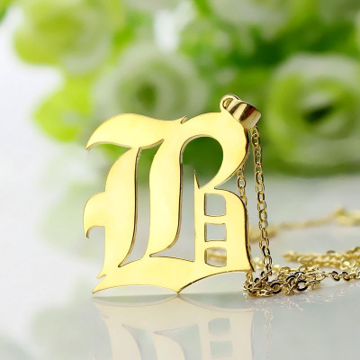 Solid - 18CT Gold Old English Style Single Initial Name Necklace