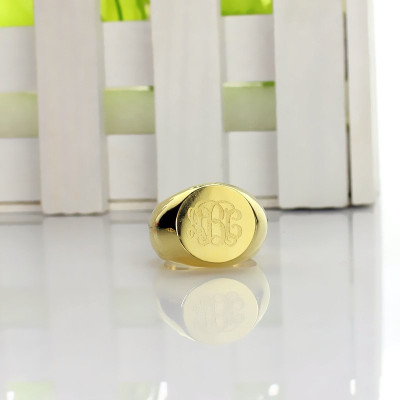 Engraved Circle Monogram Signet Ring - 18CT Gold