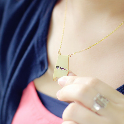State USA Map Name Necklace Gold