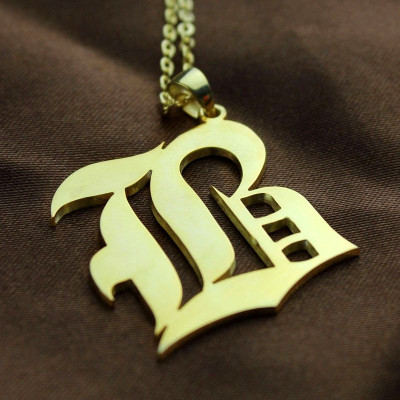 Solid - 18CT Gold Old English Style Single Initial Name Necklace