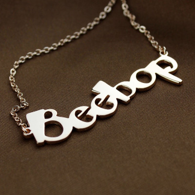 Solid Rose Gold Personalised Beetle font Letter Name Necklace