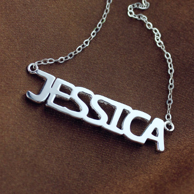 Solid White Gold Jessica Style Name Necklace