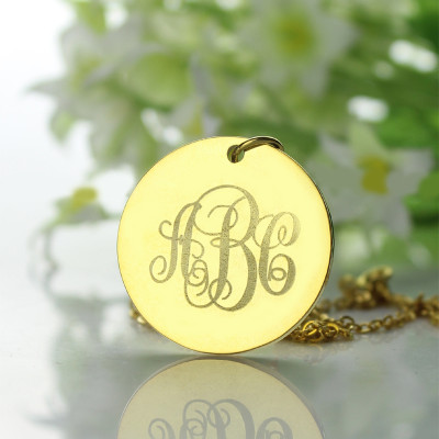 18CT Gold Vine Font Disc Engraved Monogram Necklace