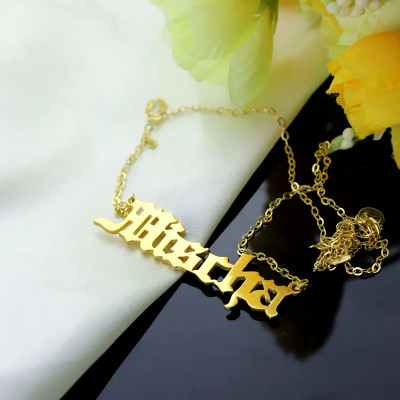 Mischa Barton Old English Font Name Necklace - 18CT Gold