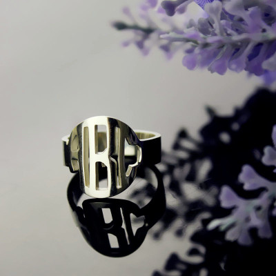 Circle Block Monogram 3 Initials Solid Gold Ring Solid White Solid Gold Ring