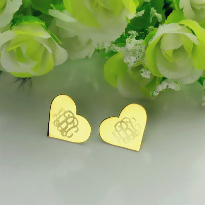 Heart Monogram Earrings Studs Cusotm Solid 18CT Gold