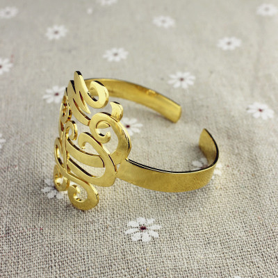 Monogram Cuff Bracelet Hand Write - 18CT Gold