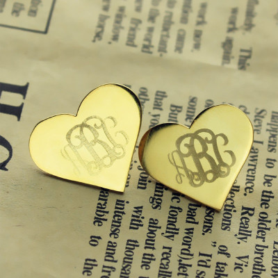 Heart Monogram Earrings Studs Cusotm Solid 18CT Gold