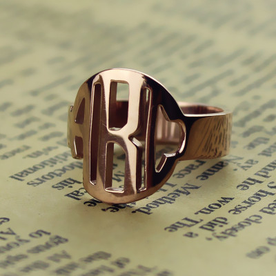 Circle Block Monogram 3 Initials Solid Gold Ring Solid Rose Solid Gold Ring