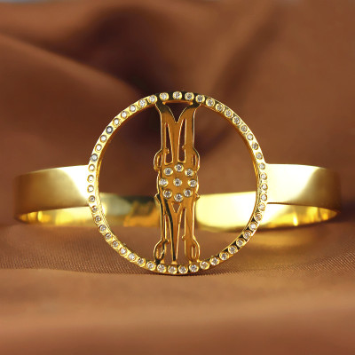 Personal Gold Monogram Circle Bracelet With Birthstone