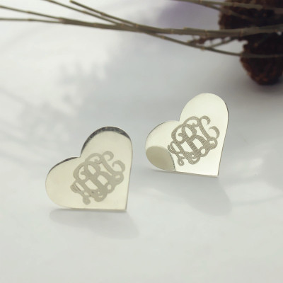 Heart Monogram Earrings Studs Cusotm 18CT White Gold