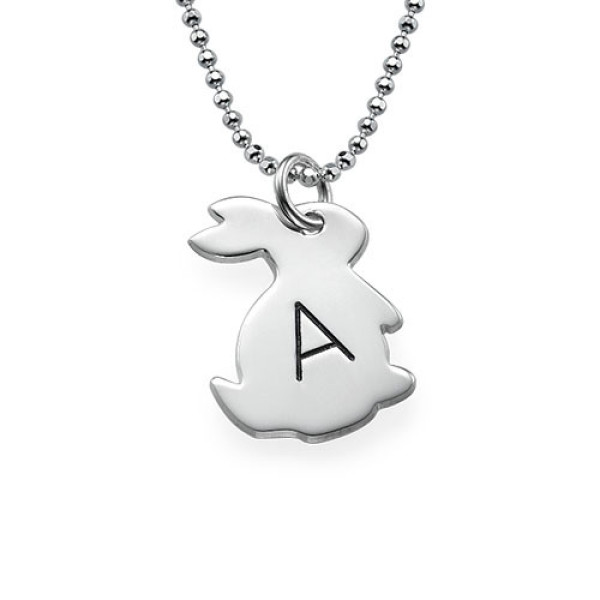White Gold Tiny Rabbit Necklace with Initial