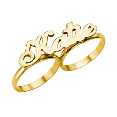 Two Finger Name Ring in Solid 18CT Gold