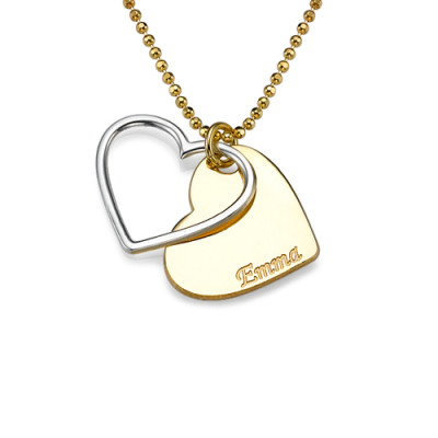 Solid Gold Two Tone Heart Necklace for Couples