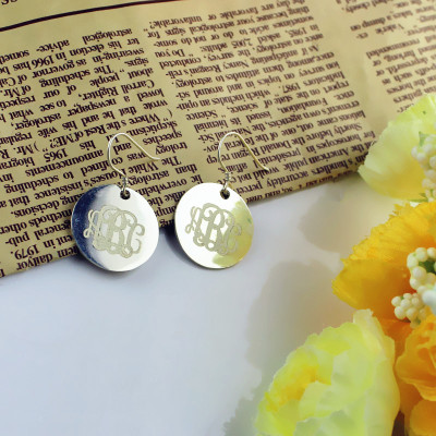 Solid Gold Disc Signet Monogrammed Earrings