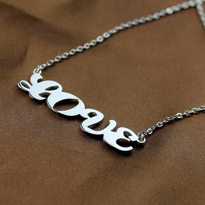 Solid White Gold Capital Name Plate Necklace
