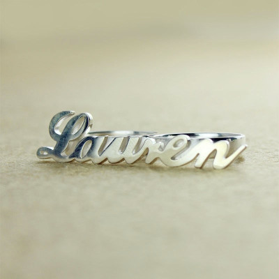 Allegro Two Finger Name Solid White Gold Ring