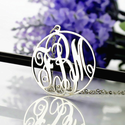 Solid Gold Name Necklace Fancy Circle Monogram Name Necklace