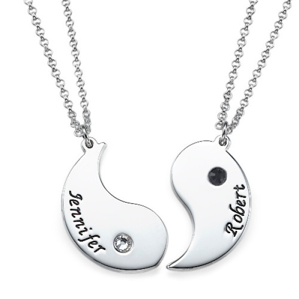 Solid Gold Yin Yang Necklace for Couples with Engraving