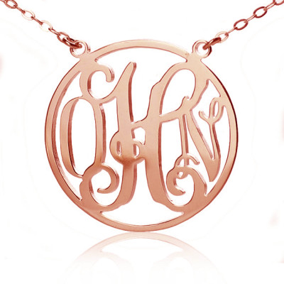 Circle 18CT Solid Rose Gold Initial Monogram Name Necklace