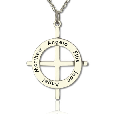 Solid Gold Latin Style Circle Cross Name Necklace with Any Names