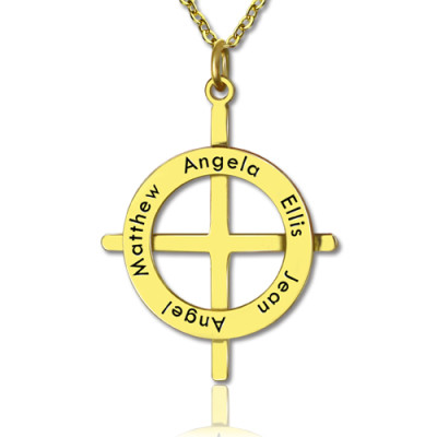 Gold Latin Style Circle Cross Necklace with Any Names