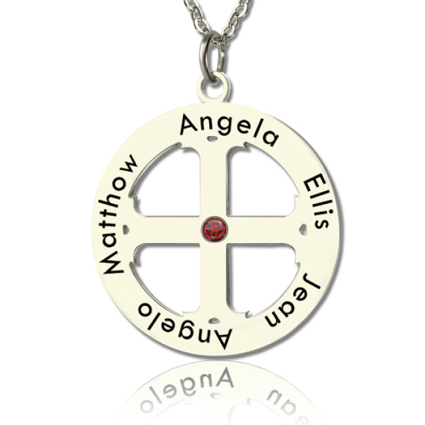 Solid Gold Family Circle Cross Name Necklace