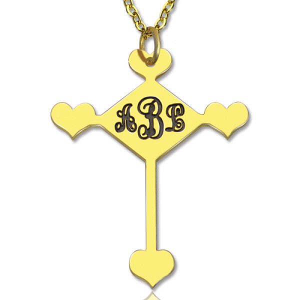 Engraved Cross Monogram Necklace - 18CT Gold