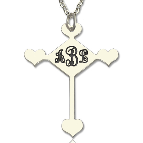 18CT White Gold Cross Monogram Necklace