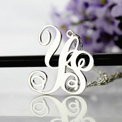 Personalised Solid White Gold Vine Font 2 Initial Monogram Necklace