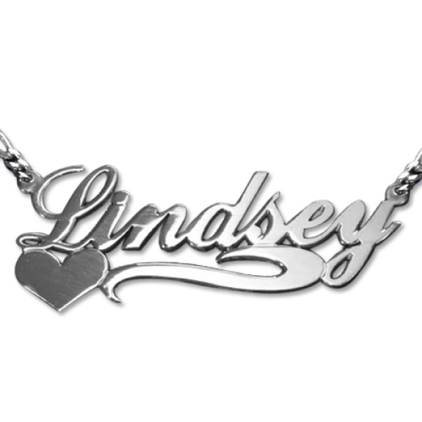 Solid White Gold Double Thickness Side HeartName Name Necklace