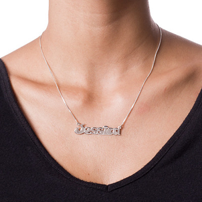 Solid White Gold Comic StyleName Name Necklace