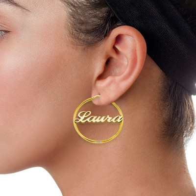 18CT Gold Hoop Name Earrings